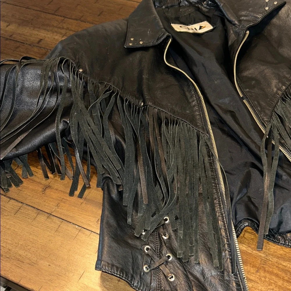 Chia 100% Leather Black Fringe Jacket – Women’s L - Picture 3 of 11